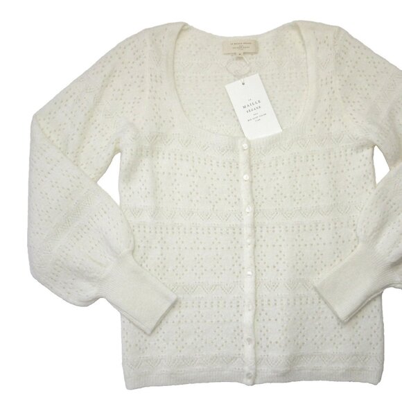 NWT La Maille Sezane Esmee Cardigan in Ecru Pointelle Mohair Wool Knit Sweater M - Picture 6 of 9